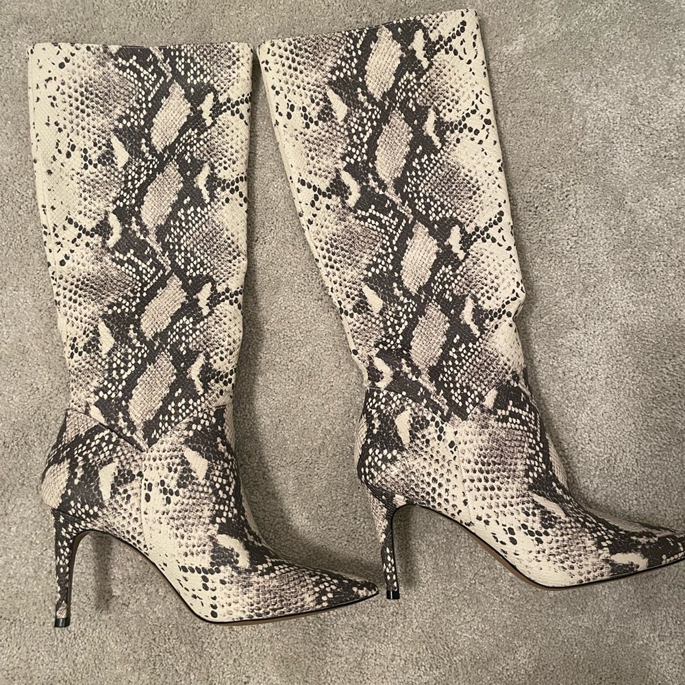Steve Madden White Snakeskin Knee Boots